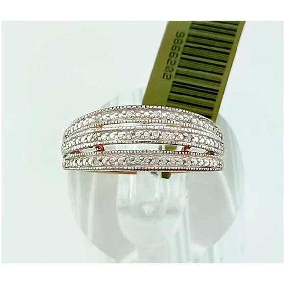 Genuine Diamond Band Ring .925 Sterling Silver (Rose Tone)